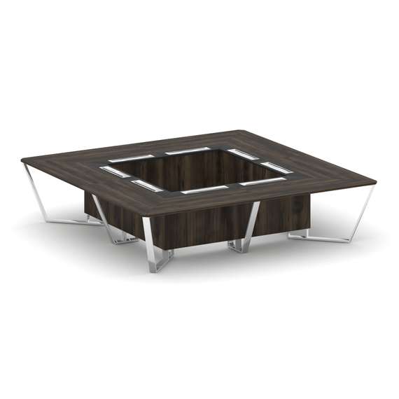 Steel Meet Стол переговорный квадратный MM-PR.B.SP-16K Дуб Мали/Графит Глянец/Нержавеющая Сталь/Хром