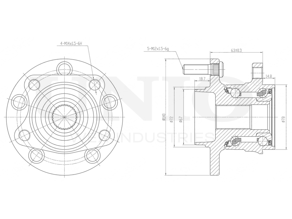 Ступица задняя (без ABS) UNIO HUB-20152