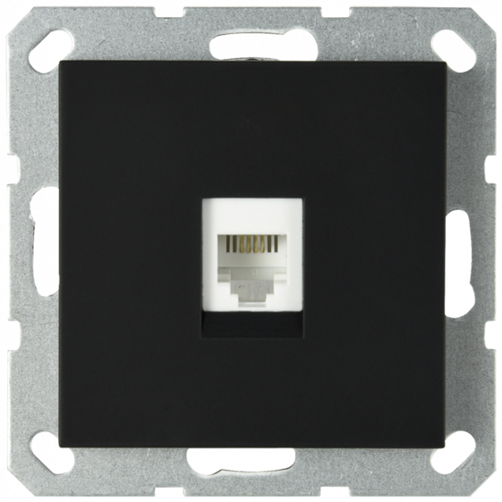 Интернет-розетка RJ45 с накладкой, цвет черный матовый (soft touch)