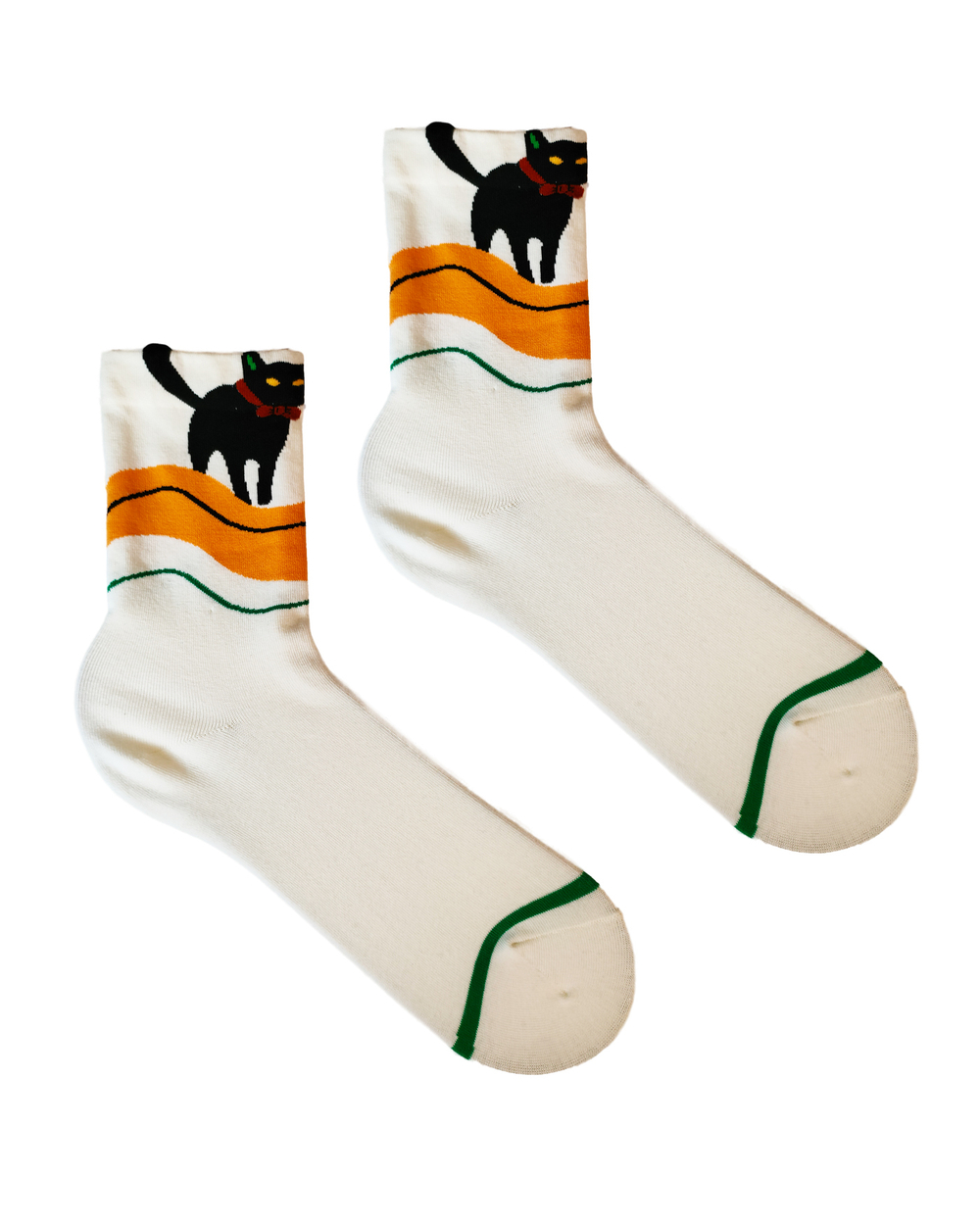 Носки р.35-40 "Ушки, Хвостики" Черный Кот с Желтой полосой