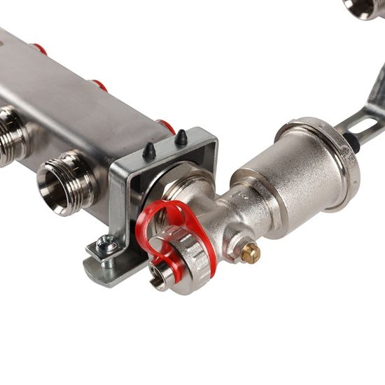 Коллектор Rommer 1"x3/4" на 8 контуров с запорными клапанами в сборе (нерж. сталь) RMS-3210-000008