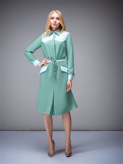Платье с отложным воротничком салатовое с голубой отделкой 08-02-19FW