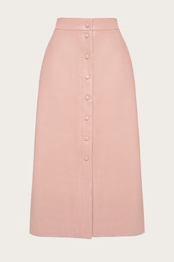 Розовая юбка-миди из эко-кожи