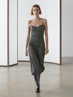 Massimo Dutti Платье миди на бретелях, маренго