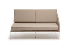 "Канны" левый модуль плетеный из роупа, каркас алюминий белый муар, роуп бежевый круглый, ткань бежевая 15052