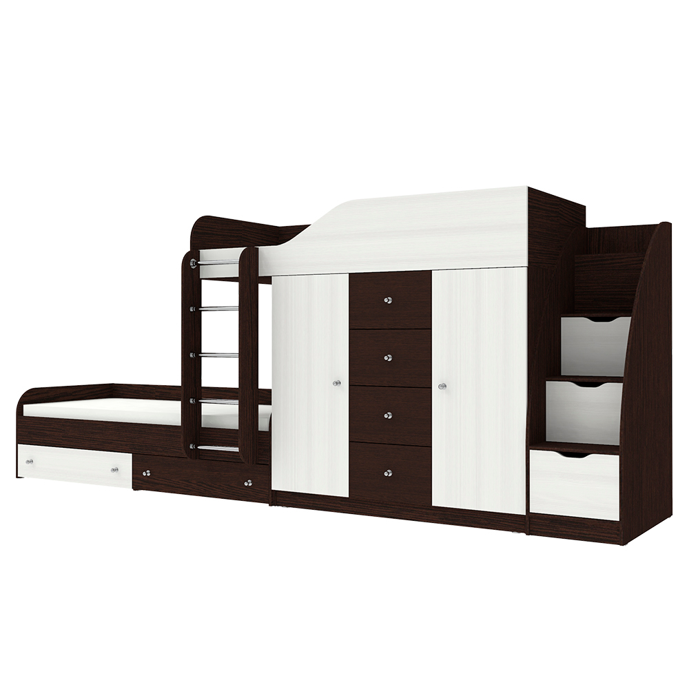 Кровать двухъярусная КарИВи Астра 6 с лестницей Комод КарИВиом Венге Белое Дерево