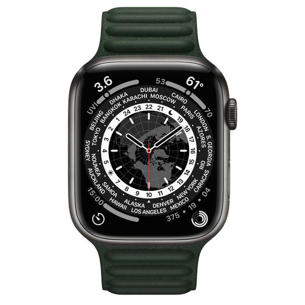 Умные часы Apple Watch Series 7 GPS + Cellular 45mm Space Black Titanium Case with Sequoia Green Leather Link
