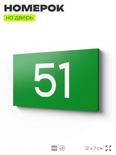 Табличка с номером 51 на дверь квартиры, для офиса, кабинета, аудитории, склада, зеленая 120х70 мм, Айдентика Технолоджи