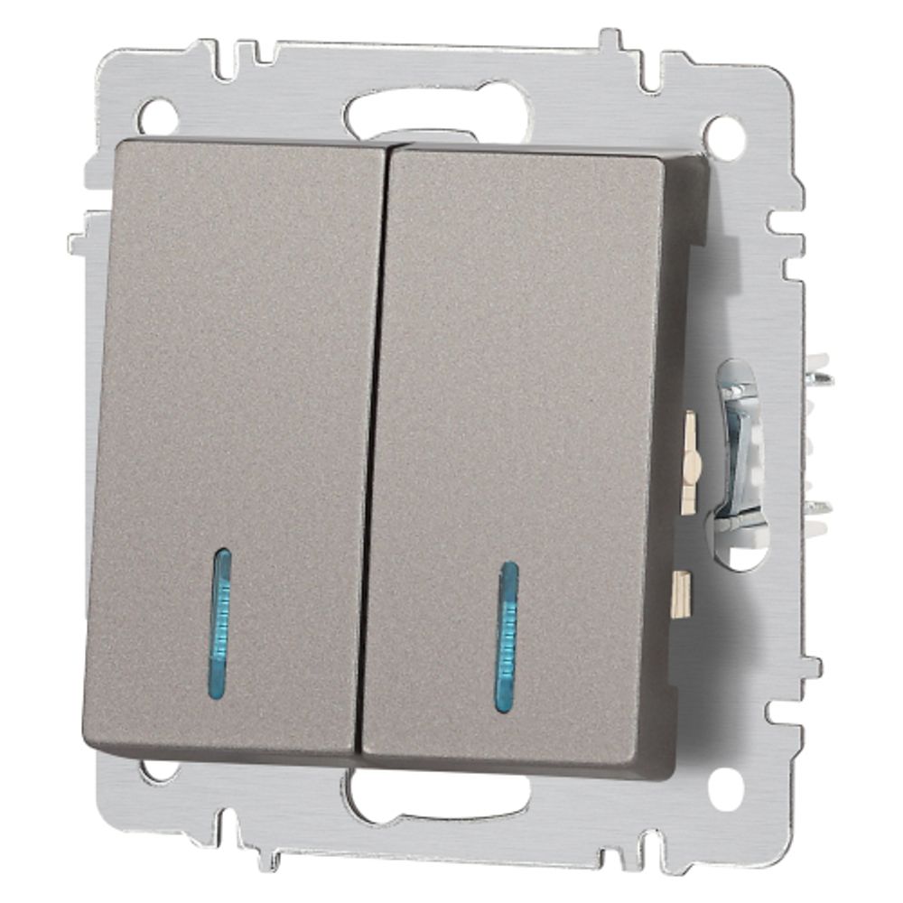 Выключатель Intro Accent 6-105-09 двойной с подсветкой, 10А-250В, IP20, СУ, AL/CU, титан | Intro