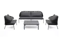 "Милан" лаунж-зона 5-местная плетеная из роупа (веревки), каркас алюминиевый серый, роуп темно-серый