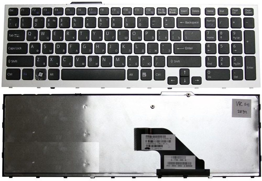 Клавиатура для ноутбука Sony Vaio VPC-F11, VPC-F12, VPC-F13 Series (Плоский Enter, с серебристой рамкой)