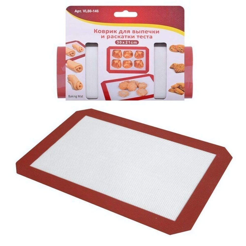 Коврик для выпечки и раскатки теста, силиконовый, армированный стекловолокном 30х21 см.