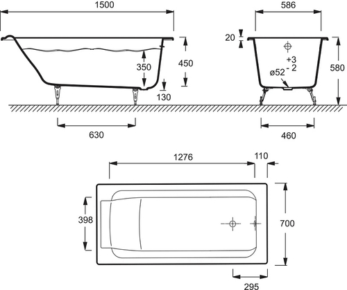 Ванна чугунная Jacob Delafon Parallel 150х70 пристенная (E2946-00)
