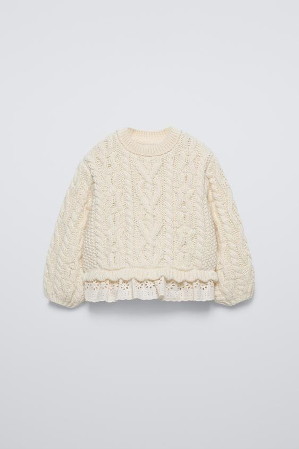 ZARA СВИТЕР С ОТДЕЛКОЙ КРУЖЕВОМ, ЭКРЮ