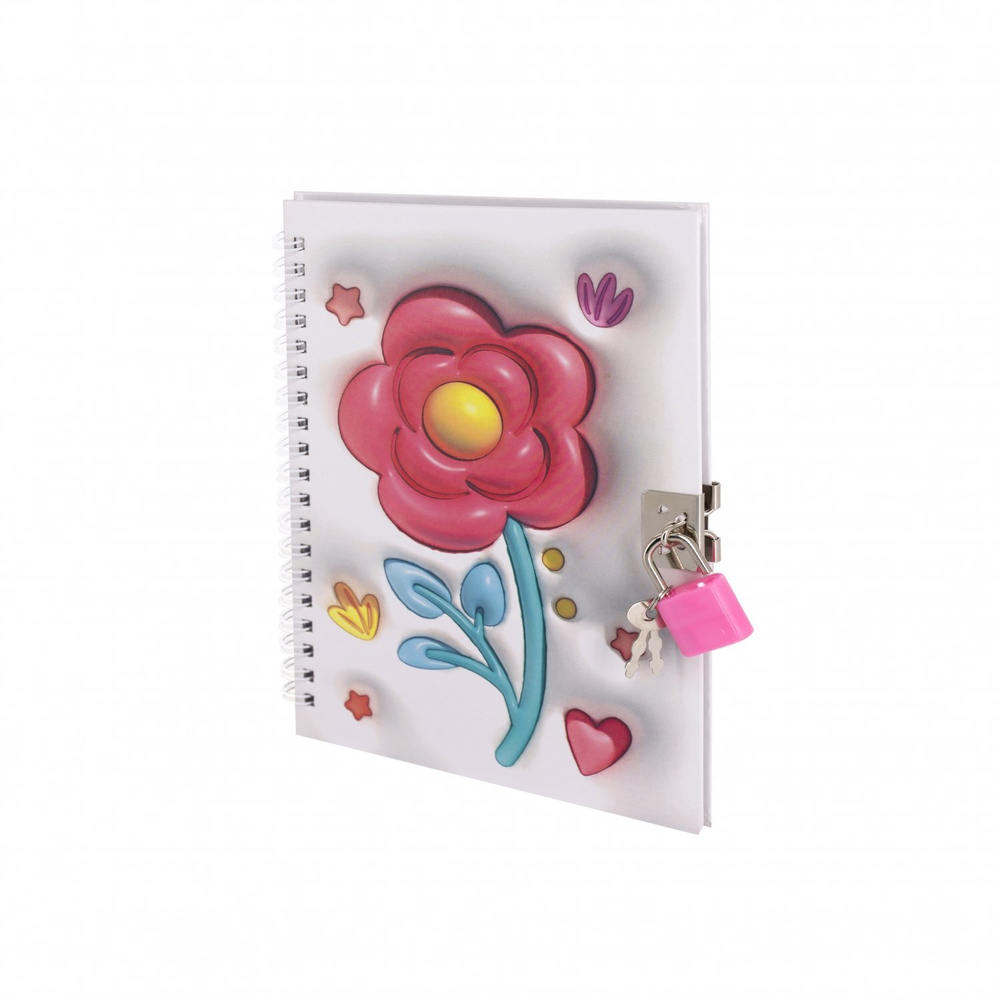 Блокнот в футляре, 19,5 см * 22,5 см, гребень, Alingar, мат.ламин, эффект 3D, ручка, замочек, клетка, 46 л., "Пион"