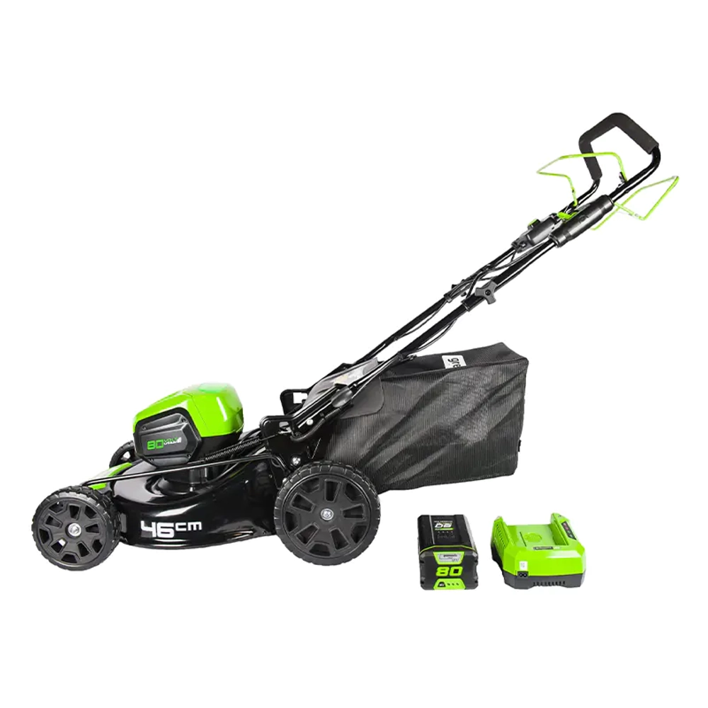 Аккумуляторная газонокосилка Greenworks GD80LM46SPK4 80V 80В самоходная (1 x 4 Ач, ЗУ) нож 46 см, 2501007UB