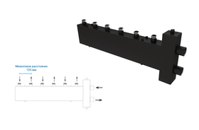 Распределительный коллектор 6 отопительных контуров с гидравлической стрелкой Askon 32М/125/50/6 с ГРТК