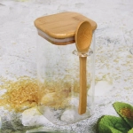 Банка для продуктов стеклянная 1000мл «Хай-Тек» с бамбуковой крышкой, квадратная 10*15см