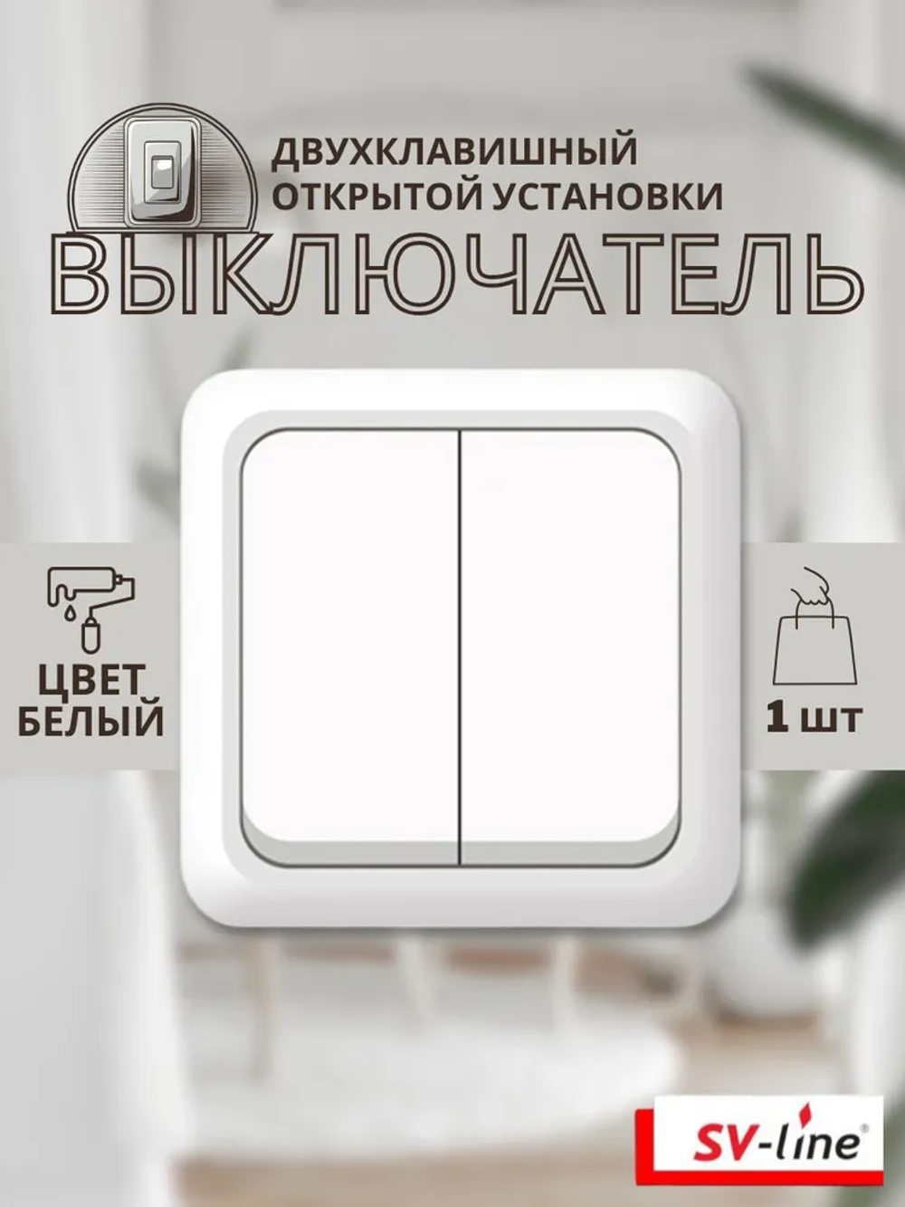 Выключатель двухклавишный "UNIVersal" серия "Олимп",открытой установки, 10А, 220В, белый
