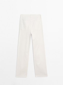 Massimo Dutti Джинсовые брюки прямого кроя с карманами, кремовый