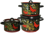 Набор кастрюль "Рябина" черная с красным тонированием