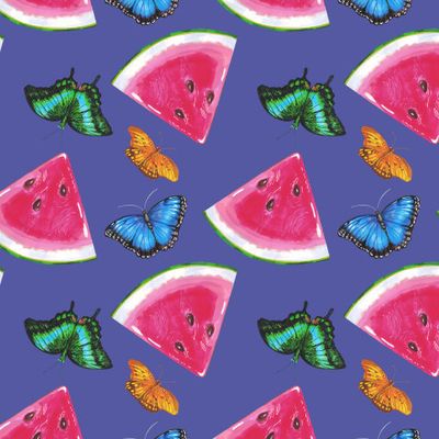 Тропические бабочки и дольки арбуза