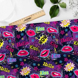 Ткань атлас wow kiss pop art