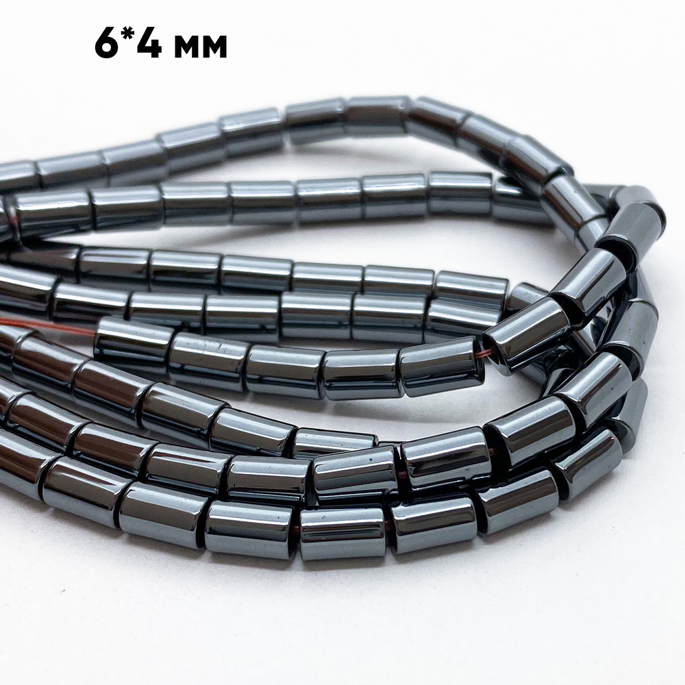 Гематит Трубочка бусины (имитация), цвет черный, размер около 5,8*3,6 мм, цена за 32-33 шт (1/2 нити)