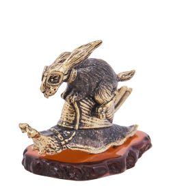 Народные промыслы AM-4153 Фигурка «Заяц на улитке Дерби» (латунь, янтарь)