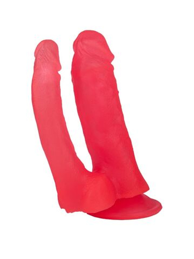 Двойной розовый фаллоимитатор на присоске - 15 см. (Цвет: розовый)