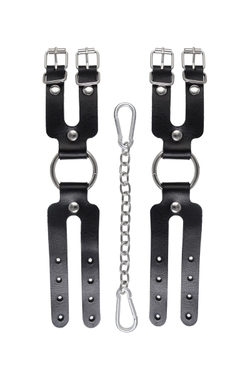 Черные кожаные наручники-браслеты из двух ремешков