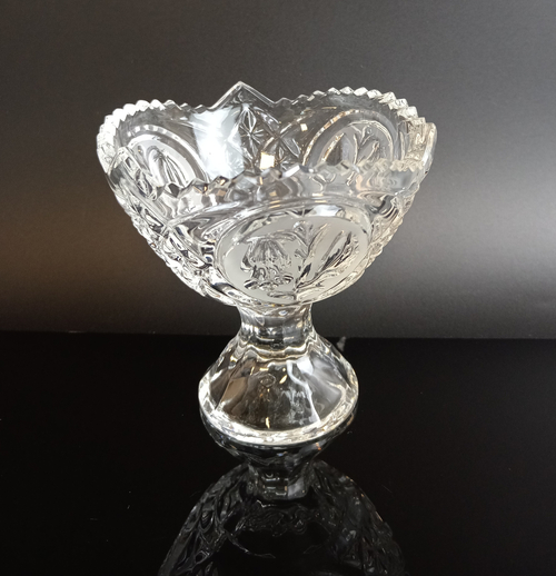 Креманка хрустальная с декором, цветы, алмазная грань, СССР винтаж 1970-1990 гг