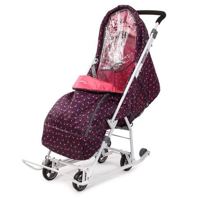 Санки-коляска "Наши Детки 3-1К" с фламинго сливовый