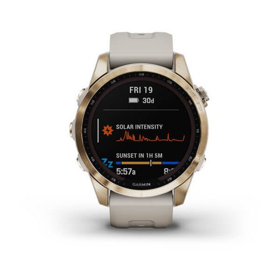Умные часы Garmin Fenix 7S Sapphire Solar титановый кремово-золотой с светло-песочным силиконовым ремешком