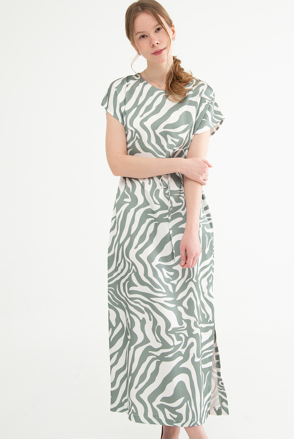 Платье женское 3946АПА, бело-зеленый #270БЗ053946АПА