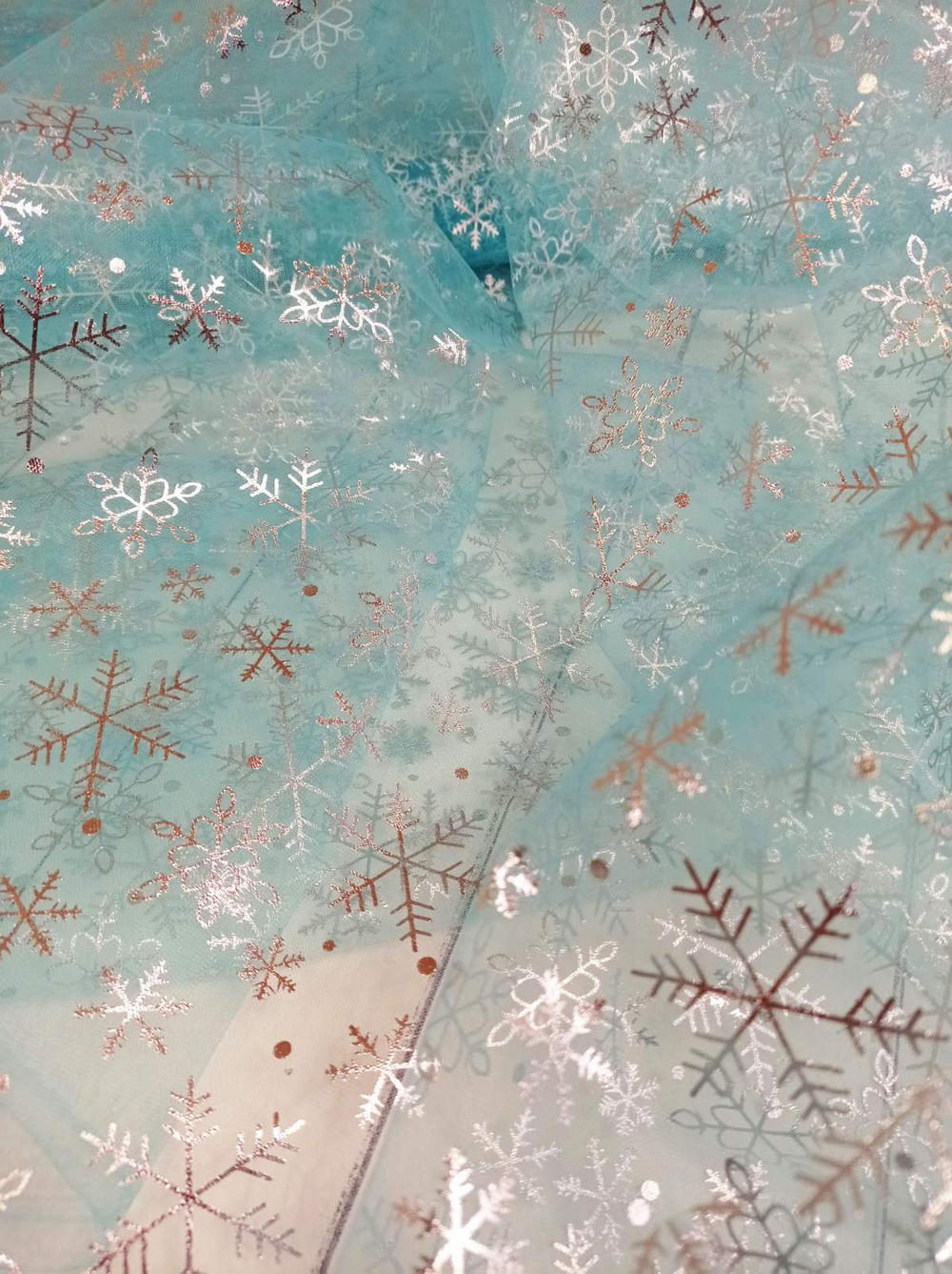 Органза снежинки БИРЮЗА, 1м