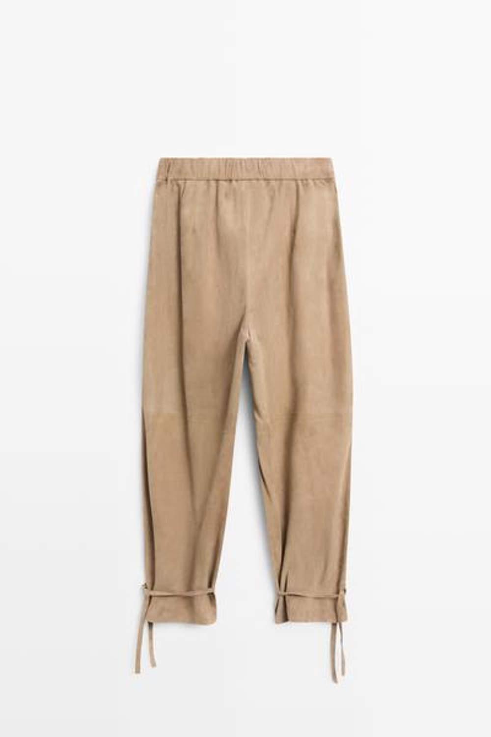 Massimo Dutti Брюки из замшевой кожи с завязками по низу, зеленый