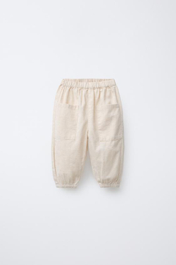 ZARA ДЖОГГЕРЫ ИЗ СМЕСОВОГО ЛЬНА, СВЕТЛО-БЕЖЕВЫЙ