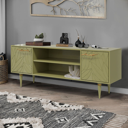 Тумба под ТВ Арт Колор leaves 155см Классик Голд Зеленая олива