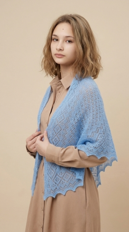 Оренбургский пуховый палантин П3-12040-04 голубой