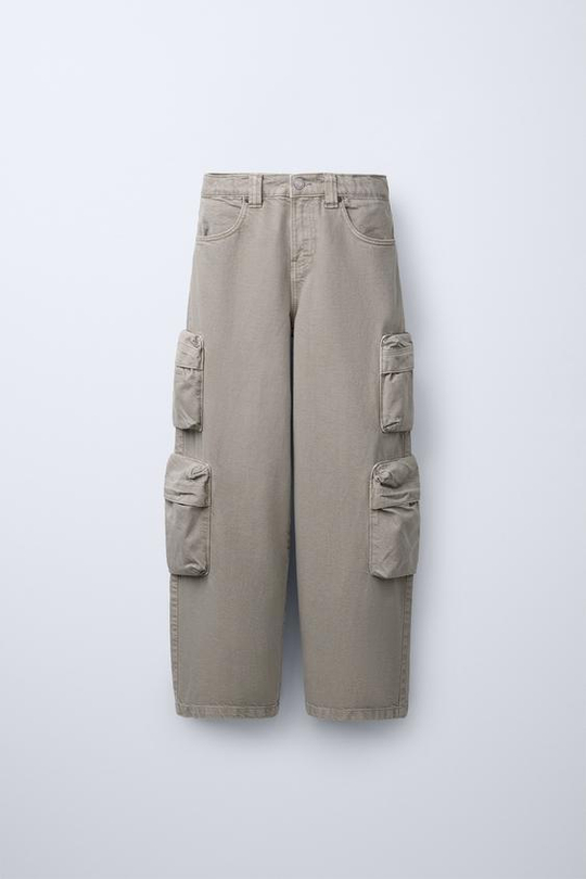 ZARA БРЮКИ КАРГО WIDE LEG, КАМЕННО-СЕРЫЙ