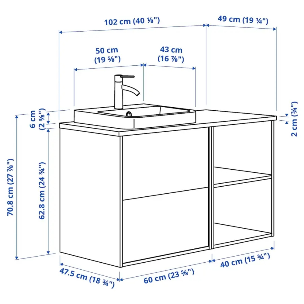 Тумбы для ванной - ÄNGSJÖN / BACKSJÖN/АNGSJОN / BACKSJОN  IKEA/ ЭНГСЬЕН / БЭКСЬЕН ИКЕА,  102х71 см , белый/коричневый