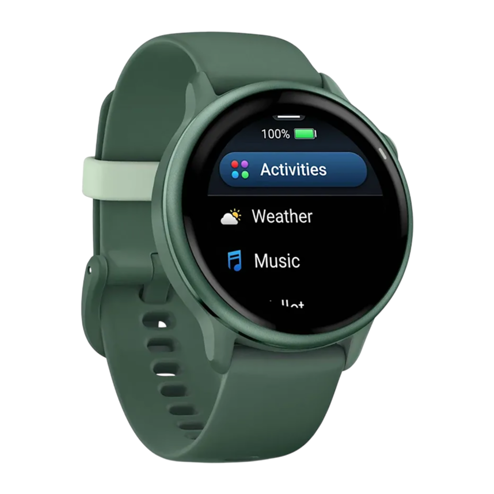 Фитнес-трекер Garmin vivoactive 6, силиконовый ремешок цвета «зелёная яшма» Безель цвета «зелёная яшма», AMOLED-дисплей с Gorilla Glass 3. Ремешок с классической застёжкой — на запястье обхватом 125–190 мм