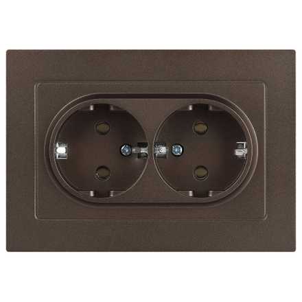 Розетка Intro Accent 6-205-08 двойная с заземлением 2X2P+E Schuko 16А-250В IP20 СУ AL/CU бронза