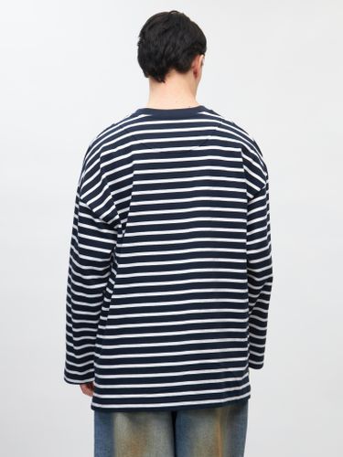 Синий хлопковый лонгслив PURE в полоску