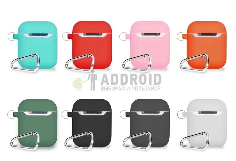 Защитный силиконовый чехол для наушников AirPods Тонкий с карабином orange