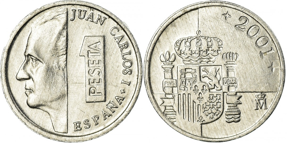 Испания 1 песета, 1989-2001 Король Хуан Карлос I XF