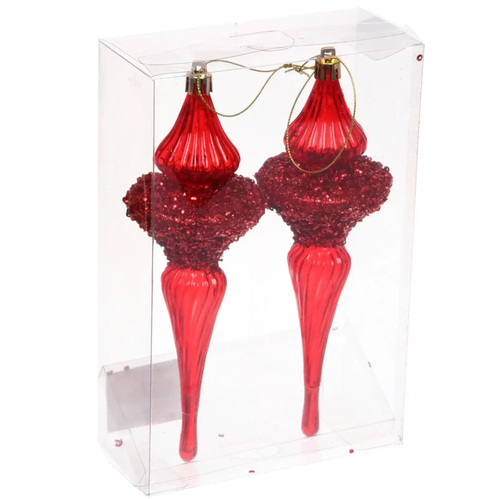 Елочные украшения «Сияние» 6*6*19.5 см (набор 2 шт), Красный