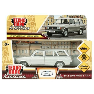 Модель ин. мет. "Ваз-2104 Жигули" 12см, двери, багаж, серебристая, коробка 2104-12-SR (72) (Технопарк)