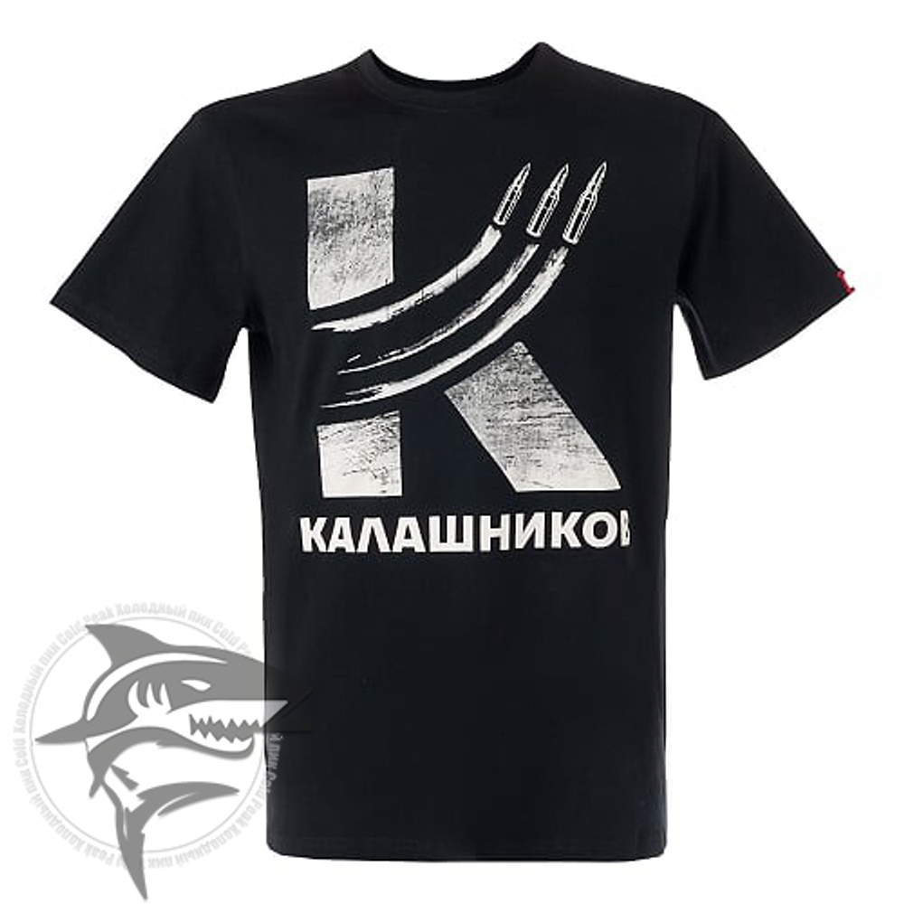 Футболка черная, принт Калашников Пули